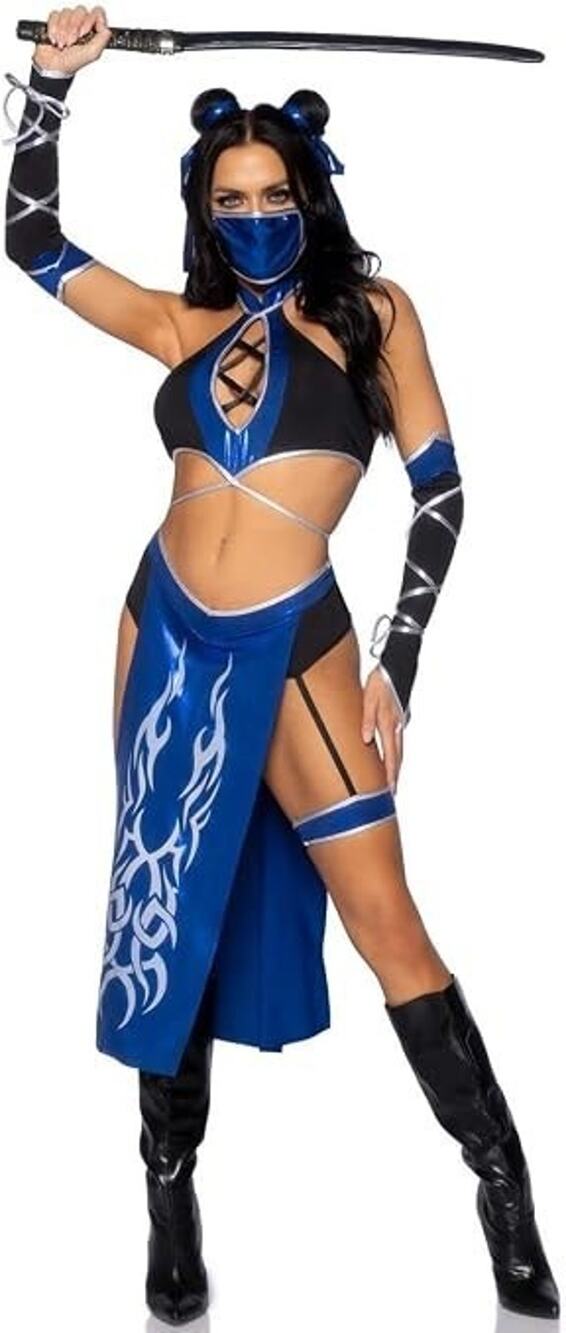 Leg Avenue Women's 5 PC Combat Ninja Costume, Crop Top, Skirt, Gloves, Mask, XS